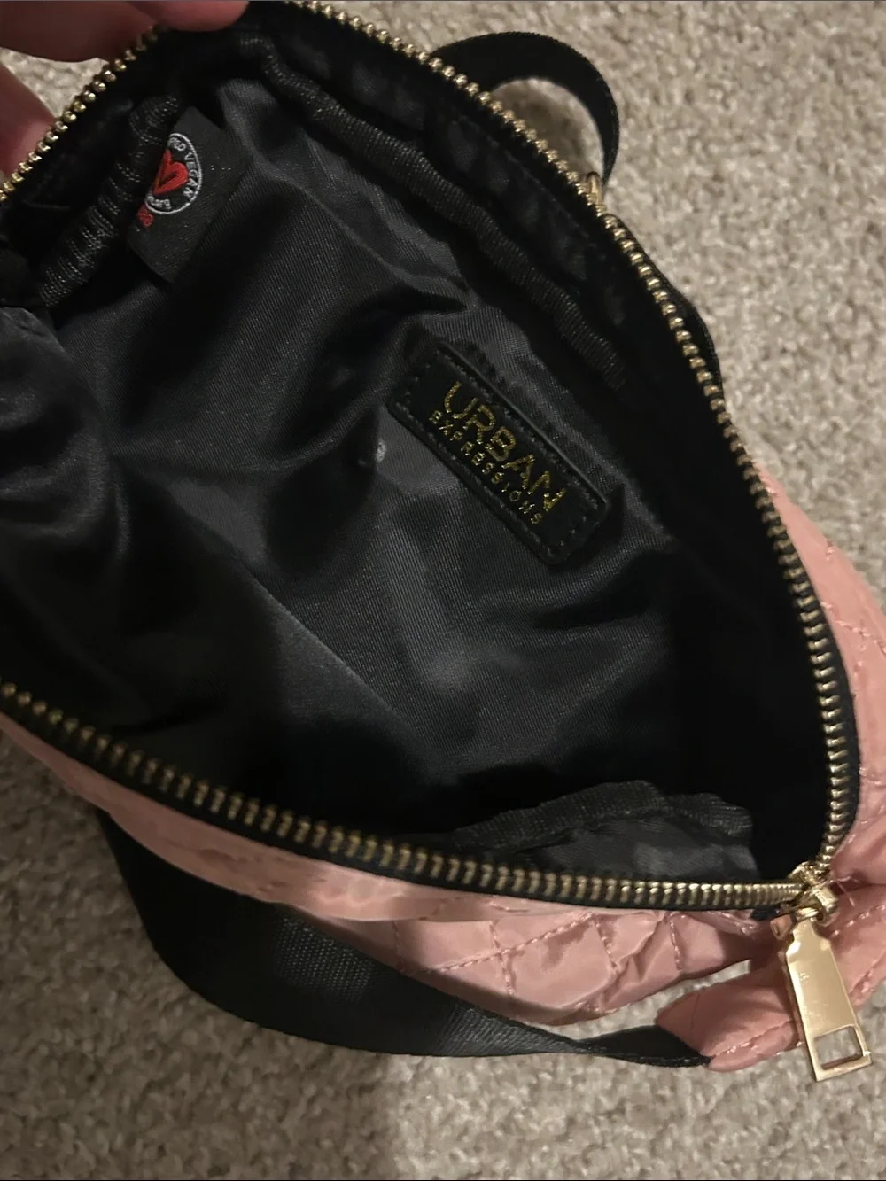 Urban Expressions Quilted Blush Pink Crossbody Belt Bag with Black Strap